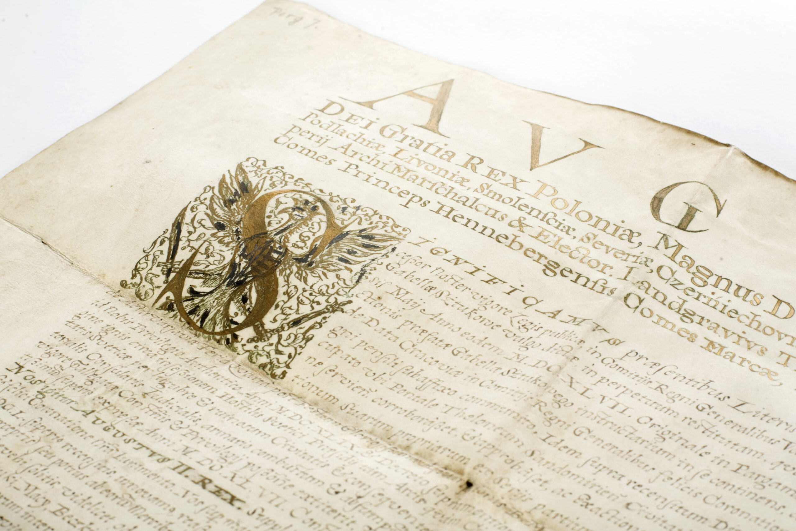 List królewski, z ozdobnym inicjałem, zbiory muzeum w Licheniu 